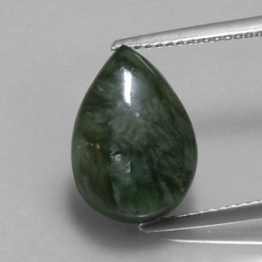 6.06캐럿 천연 그린 세라피나이트, 배 모양, 14.1×10.1 mm, 불투명체