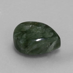 6.06캐럿 천연 그린 세라피나이트, 배 모양, 14.1×10.1 mm, 불투명체
