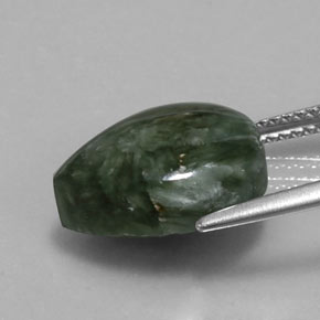 6.06캐럿 천연 그린 세라피나이트, 배 모양, 14.1×10.1 mm, 불투명체