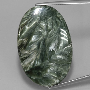 37.48캐럿 천연 그린 세라피나이트, 타원형 컷, 36.3×24.3 mm, 불투명체