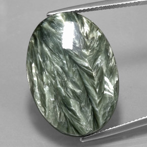 24.96캐럿 천연 그린 세라피나이트, 타원형 컷, 26.1×18.6 mm, 불투명체