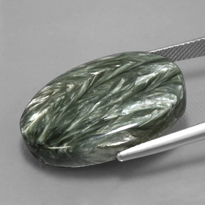 24.96캐럿 천연 그린 세라피나이트, 타원형 컷, 26.1×18.6 mm, 불투명체