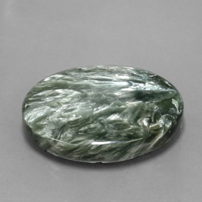 21.31캐럿 천연 그린 세라피나이트, 타원형 컷, 25.1×19.1 mm, 불투명체