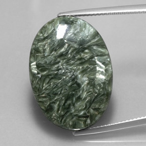 19.04캐럿 천연 그린 세라피나이트, 타원형 컷, 24.9×18 mm, 불투명체