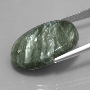 20.25캐럿 천연 그린 세라피나이트, 타원형 컷, 25.1×18.4 mm, 불투명체