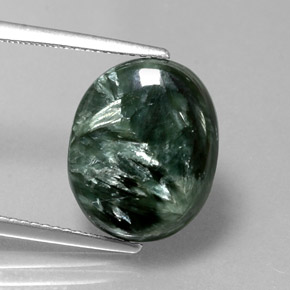 7.60캐럿 천연 그린 세라피나이트, 타원형 컷, 14.6×11.8 mm, 불투명체