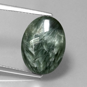 6.11캐럿 천연 그린 세라피나이트, 타원형 컷, 15.3×11.6 mm, 불투명체