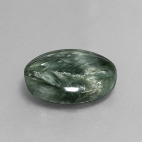 6.11캐럿 천연 그린 세라피나이트, 타원형 컷, 15.3×11.6 mm, 불투명체