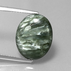 6.11캐럿 천연 그린 세라피나이트, 타원형 컷, 14.9×12 mm, 불투명체