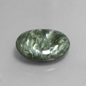 6.11캐럿 천연 그린 세라피나이트, 타원형 컷, 14.9×12 mm, 불투명체