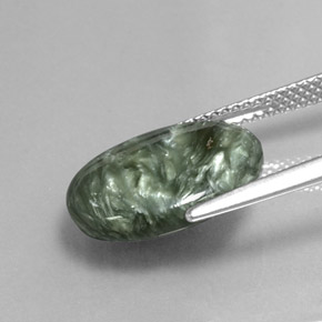 6.11캐럿 천연 그린 세라피나이트, 타원형 컷, 14.9×12 mm, 불투명체