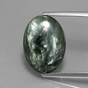 6.39캐럿 천연 그린 세라피나이트, 타원형 컷, 15.2×11.1 mm, 불투명체