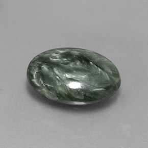 6.39캐럿 천연 그린 세라피나이트, 타원형 컷, 15.2×11.1 mm, 불투명체