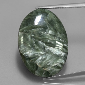 20.23캐럿 천연 그린 세라피나이트, 타원형 컷, 25.2×18.3 mm, 불투명체