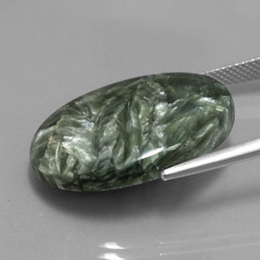 20.23캐럿 천연 그린 세라피나이트, 타원형 컷, 25.2×18.3 mm, 불투명체
