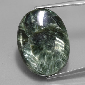 21.95캐럿 천연 그린 세라피나이트, 타원형 컷, 24.6×18.8 mm, 불투명체