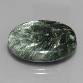 21.95캐럿 천연 그린 세라피나이트, 타원형 컷, 24.6×18.8 mm, 불투명체