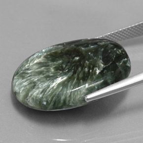 21.95캐럿 천연 그린 세라피나이트, 타원형 컷, 24.6×18.8 mm, 불투명체