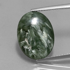 6.39캐럿 천연 그린 세라피나이트, 타원형 컷, 15.8×11.9 mm, 불투명체