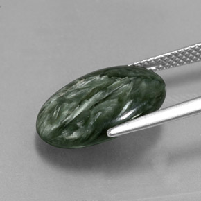 6.39캐럿 천연 그린 세라피나이트, 타원형 컷, 15.8×11.9 mm, 불투명체