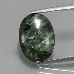 5.06캐럿 천연 그린 세라피나이트, 타원형 컷, 13.9×10 mm, 불투명체