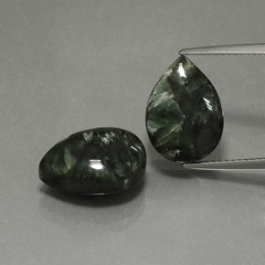 11.57캐럿 천연 딥 그린 세라피나이트 보석, 배 모양, 14×10.1 mm, 불투명체