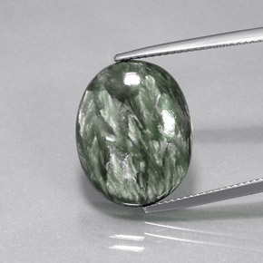 11.95캐럿 천연 그린 세라피나이트, 타원형 컷, 18.7×14.9 mm, 불투명체