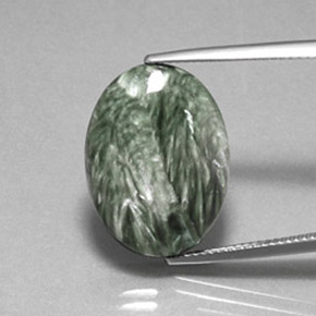 10.82캐럿 천연 그린 세라피나이트, 타원형 컷, 20.1×15 mm, 불투명체
