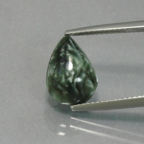 3.20캐럿 천연 그린 세라피나이트, 배 모양, 12.7×9.1 mm, 불투명체