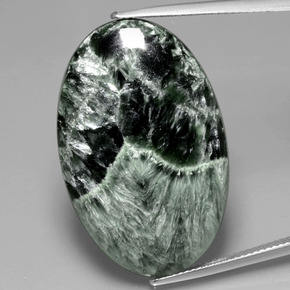 28.27캐럿 천연 그린 세라피나이트, 타원형 컷, 32.7×21 mm, 불투명체
