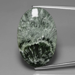 25.77캐럿 천연 그린 세라피나이트, 타원형 컷, 31.3×20.9 mm, 불투명체