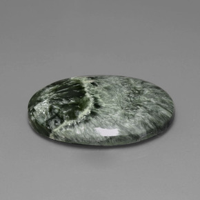 25.77캐럿 천연 그린 세라피나이트, 타원형 컷, 31.3×20.9 mm, 불투명체
