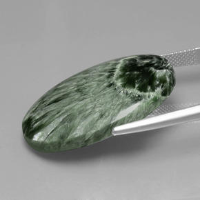 28.17캐럿 천연 그린 세라피나이트, 타원형 컷, 31.4×21.1 mm, 불투명체