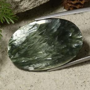 33.43캐럿 천연 아미 그린 세라피나이트, 타원형 컷, 35.9×23.6 mm, 불투명체