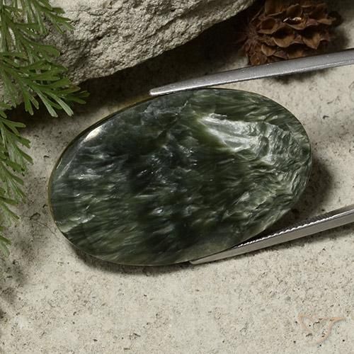 39.09캐럿 천연 그린 세라피나이트, 타원형 컷, 36×22.5 mm, 불투명체