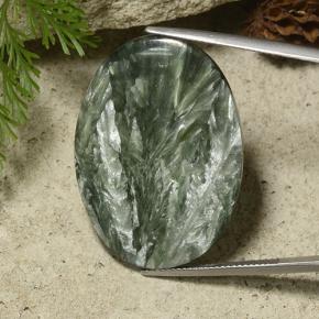 29.53캐럿 천연 그린 세라피나이트, 타원형 컷, 34.2×24.7 mm, 불투명체