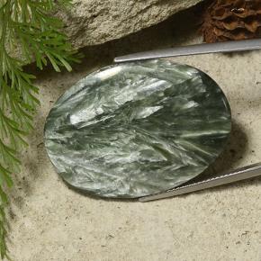 29.53캐럿 천연 그린 세라피나이트, 타원형 컷, 34.2×24.7 mm, 불투명체