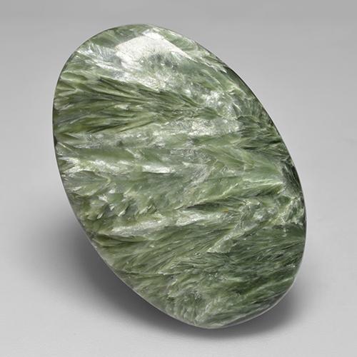 32.94캐럿 천연 여러 가지 빛깔의 녹색 세라피나이트, 타원형 컷, 34.3×23.3 mm, 불투명체