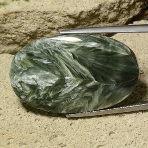 32.78캐럿 천연 미디엄 그린 세라피나이트, 타원형 컷, 34.3×21.4 mm, 불투명체