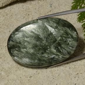 55.28캐럿 천연 그린 세라피나이트, 타원형 컷, 38×25.7 mm, 불투명체
