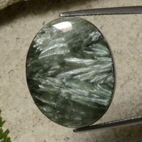 21.55캐럿 천연 그린 세라피나이트, 타원형 컷, 24.2×19.4 mm, 불투명체