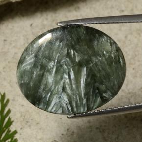 21.55캐럿 천연 그린 세라피나이트, 타원형 컷, 24.2×19.4 mm, 불투명체