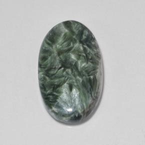 7.09캐럿 천연 그린 세라피나이트, 타원형 컷, 20.7×11.7 mm, 불투명체