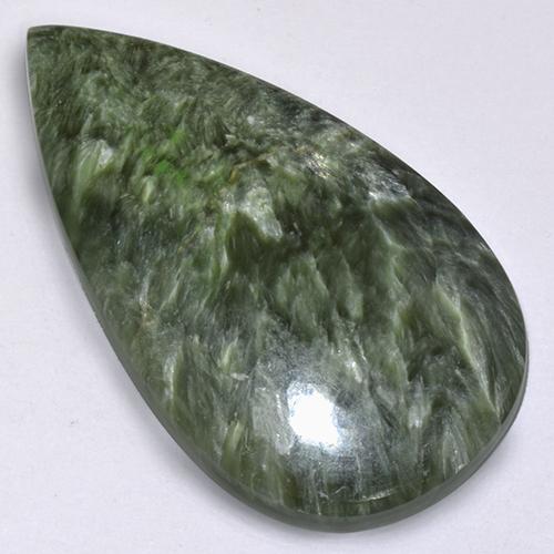 28.70캐럿 천연 회녹색 세라피나이트, 배 모양, 36.3×20.4 mm, 불투명체