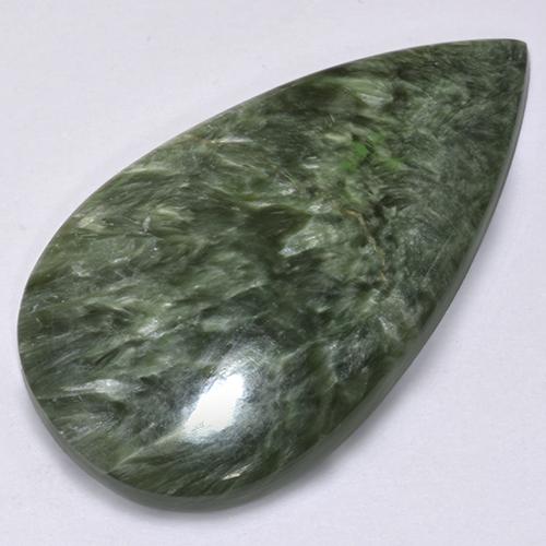 28.70캐럿 천연 회녹색 세라피나이트, 배 모양, 36.3×20.4 mm, 불투명체