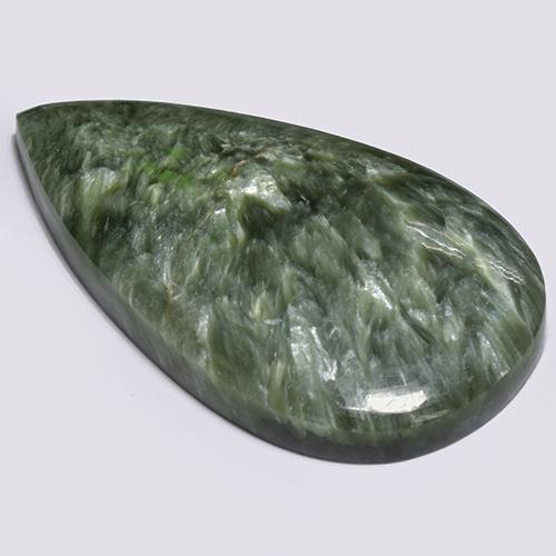 28.70캐럿 천연 회녹색 세라피나이트, 배 모양, 36.3×20.4 mm, 불투명체