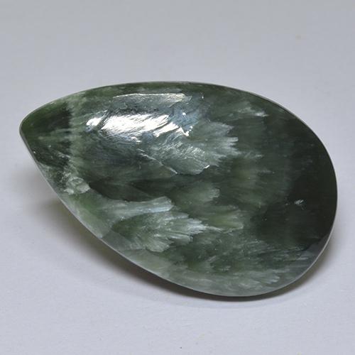 13.89캐럿 천연 딥 그린 세라피나이트, 배 모양, 26×16.3 mm, 불투명체