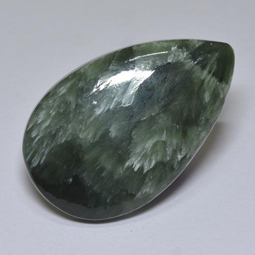 13.89캐럿 천연 딥 그린 세라피나이트, 배 모양, 26×16.3 mm, 불투명체