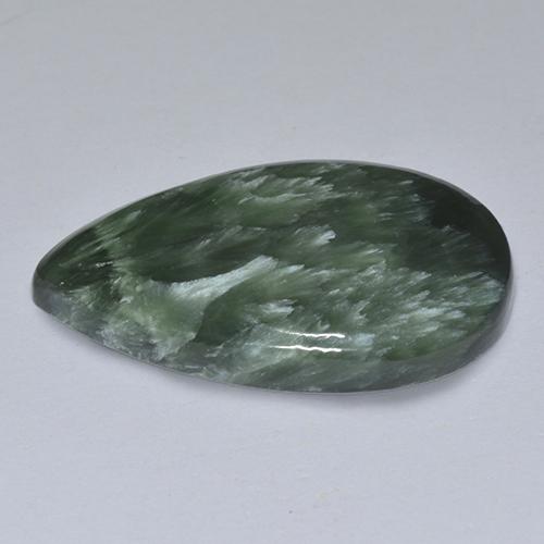 13.89캐럿 천연 딥 그린 세라피나이트, 배 모양, 26×16.3 mm, 불투명체