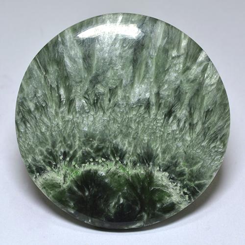32.26캐럿 천연 그린 세라피나이트, 라운드 컷, 30.74 mm, 불투명체